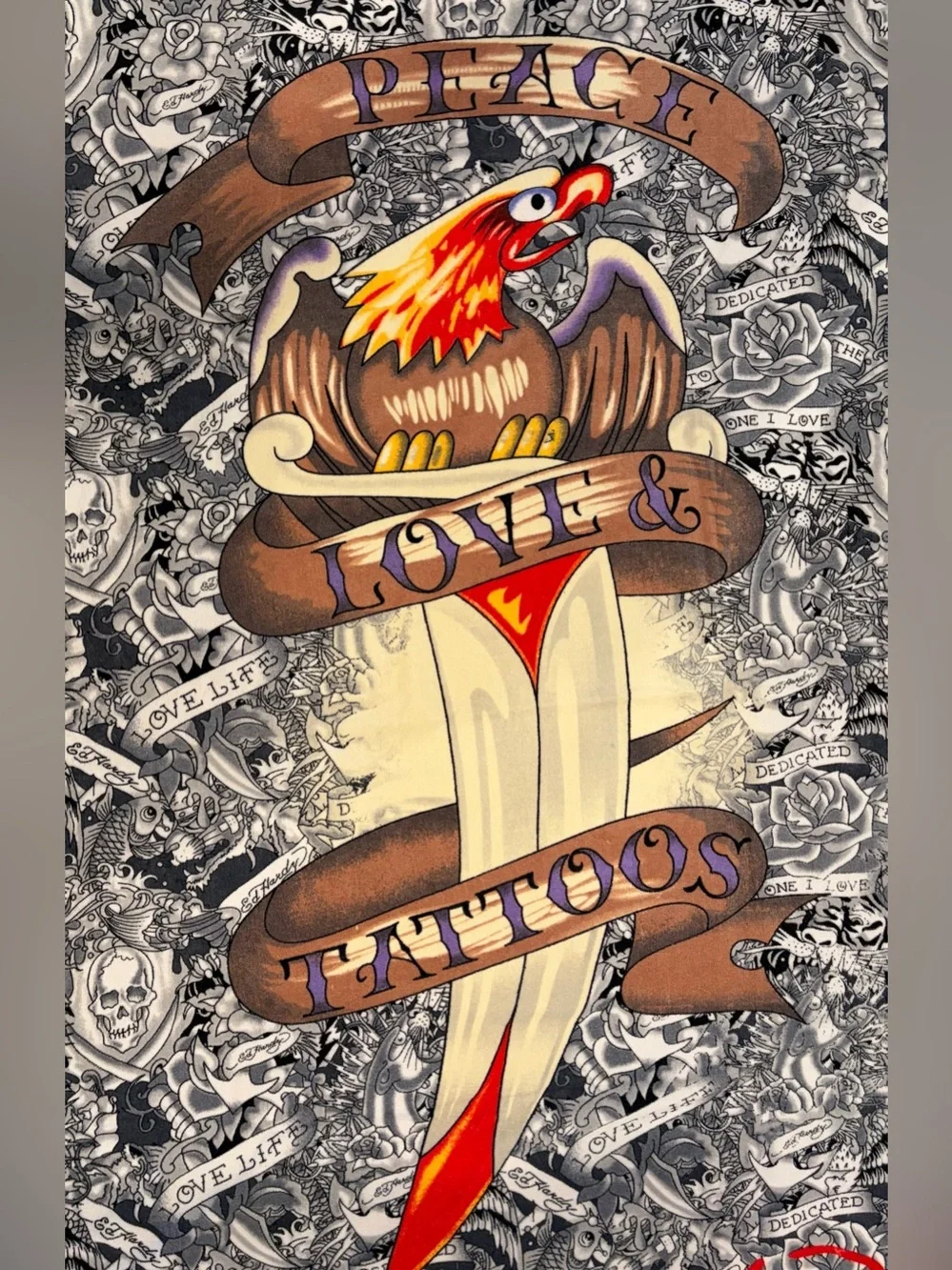 Rare Ed Hardy Christian Audigier Peace Love Tattoos Eagle Dagger Beach Towel